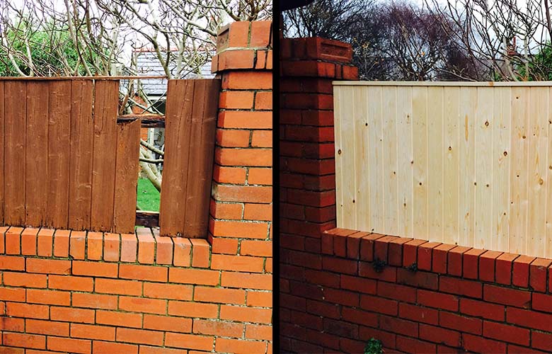 Fence panelling before and after